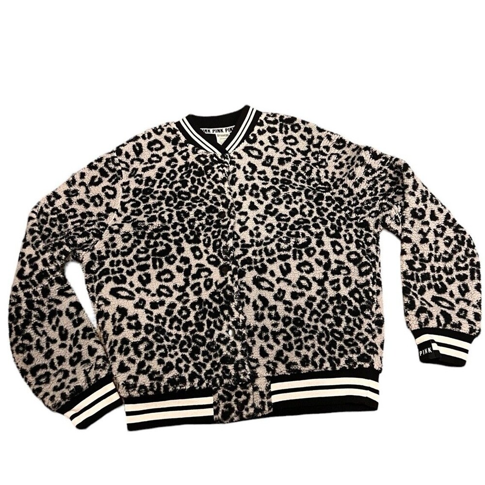 Victorias Secret Limited Release‎ PINK Sherpa Bomber Jacket Leopard Size Small